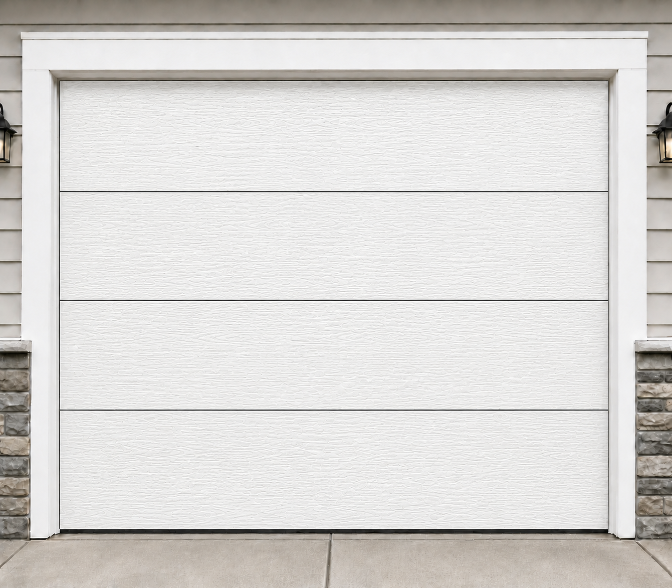 Flush woodgrain steel sectional garage door